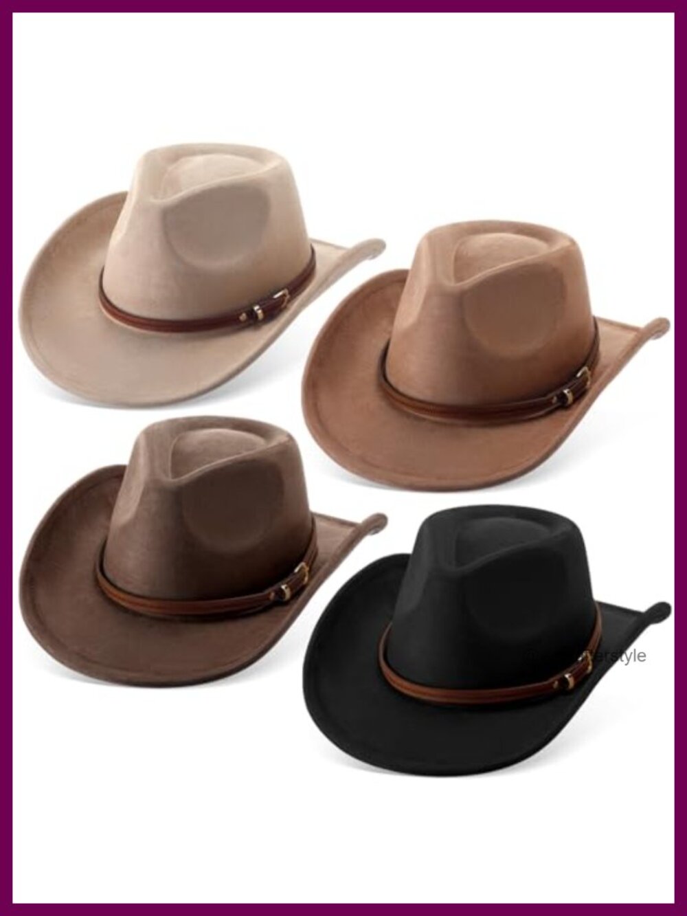 Felt Cowboy Hat Wide Brim Western Unisex 4 Pack Belt Buckle